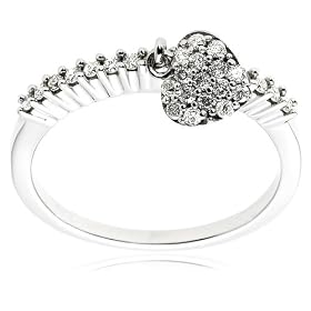 14k White Gold Diamond Dangle Heart Ring (1/4 cttw, H-I Color, I2 Clarity), Size 5