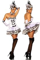 LH Dessous - 11794 "BIG SET" Größe S-M.Traumhaftes Karneval Garde Kostüm - bestehend aus Kleid mit voluminösen silbernen Voilants mit Bügel-BH-Cups + Handschuhe+Halsband mit Satinschleife +Stoffhut
