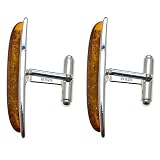Wave Collection Certified Genuine Honey Amber and Sterling Silver Marquise Fashion Cufflinks