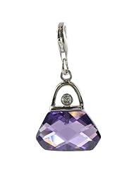 Oscaro Charms 925 Sterling Silver Purple CZ Handbag Click-on Charm Lobster Clasp for Thomas Sabo Style Bracelets and Necklace