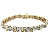 10k Gold Overlay Sterling Silver 1/10 cttw Diamond "Pave X" Bracelet