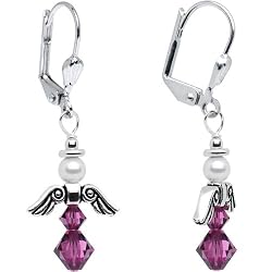 Handmade February Birthstone Angel Silver Plated Earrings MADE WITH SWAROVSKI ELEMENTS