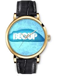 SPRAWL Aanalog Fashion Series Gold Ladies Watches of Genuine Black Leather Strap,Unique Wrist Watch for Women Girls Designed with BECUP