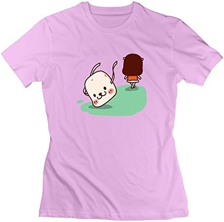 FDC12L 100% Cotton Round Neck Women's Cute Cartoon Cow Roaring Short Sleeve T-Shirt L Pink Classic T-shirt For Women