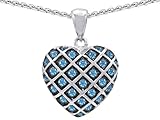 1.30 cttw 14K White Gold Plated 925 Sterling Silver Genuine Blue Topaz Puffed Heart Pendant
