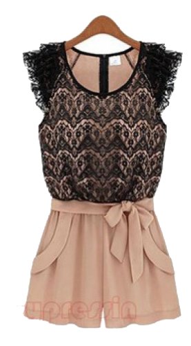 Fengbay Women's Sleeveless Crew Neck Lace Stitching Chiffon Jumpsuit