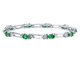 Emerald Gemstone with Diamond Accent Bracelet in Sterling Silver