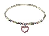 Anklet - A42 - Swarovski (tm) Crystal - Stretch ~ Mixed Pastel Crystals with Heart Charm