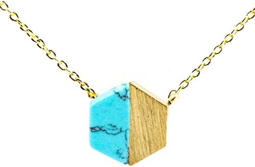 SeaBlue Boutique Green Gemstone HEXAGON NECKLACE with 16-inch Chain, Gold Plated Alloy, Gold Necklace Green Fashion Jewelry for women