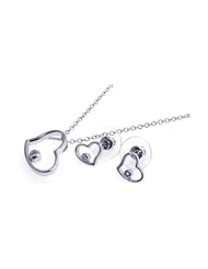Nickel Free Sterling Silver Pendant & Earring Sets Open Heart With 1 CZ Set