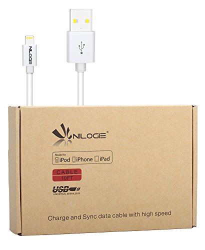 [Apple MFi Certified] nilogie® Lightning to USB 10ft | 3M USB A to 8 - Pin Compact Connector Made for iPhone 6 [4.7] | iPhone 6 Plus [5.5] | 5S | 5, iPad Air 2 | Air with Retina Display | Mini 3 | Mini 2 with Retina Display | Mini | iPad 4th Generation, iPod Touch 5th Generation, iPod Nano 7th Generation [2 Year Warranty - Apple Official Licensed Brand]