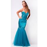 Nina Canacci Juniors Peacock Beaded Charmeuse Formal Gown Size 0-18