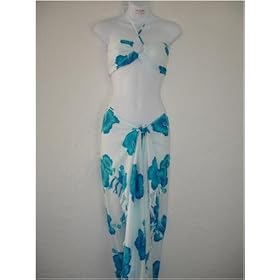 Alki'i Misses White Hibiscus Hawaiian Sarong and Halter Top Set