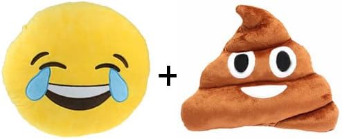 Emoji Pillow Set - Smiley Emoticon Throw Pillow Cushion Stuffed Plush Toy Doll (Laugh to tears + Poop)