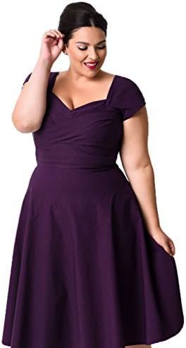 Justcosy Womens Classy Vintage Style Extra Plus Size Cap Sleeve Swing Party Dress XXXL Purple