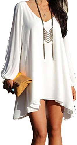 NianNvJiao Women's Cyber Monday Chiffon Solid Color Drape Effect Popular Dress White L