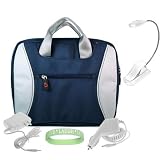Amazon Kindle DX 2-Tone Tag Series Carrying Case ( Blue - Silver ) + White Rapid Kindle DX Car Charger + White Kindle DX Wall Charger + White Ebook Reader LED Light + Vangoddy tm, Live*Laugh*Love wrist band!!! (Kindle DX Not Included)