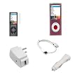 USB Data Cable + USB Car Charger + USB Home Charger + Smoke Rubber Silicone Skin Case + Clear Reusable LCD Screen Protector for Apple Ipod Nano Chromatic 8GB 16GB 4G 4th Generation
