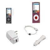 USB Data Cable + USB Car Charger + USB Home Charger + Smoke Rubber Silicone Skin Case + Clear Reusable LCD Screen Protector for Apple Ipod Nano Chromatic 8GB 16GB 4G 4th Generation