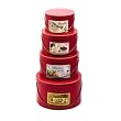 4 Victorian Style Red round Nesting Hat boxes with carry cord