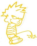 Calvin Vinyl Sticker, Yellow Outline on White