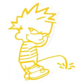 Calvin Vinyl Sticker, Yellow Outline on White