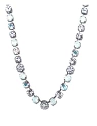Van Galz Handcrafted Antique Silver Finish Elegant White Opal and Crystal Swarovski Crystal Bridal Statement Necklace