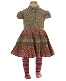 : Room Seven Ten Cord S/S Frill Dress & Pink/Multi Stripe Tight Set