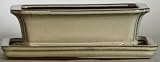 BuyBonsai's Bonsai Pot 7.75 Rectangle Glazed Beige with Tray