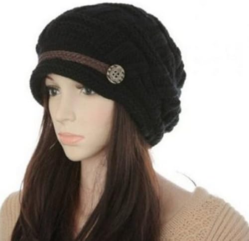 Thefancy™ Fashionable Women Lady Warm Knit Wool Hat, Snowboarding Beanie Crochet Cap, Baggy Bullies Beret for Women Winter Ski Party or Date (black)