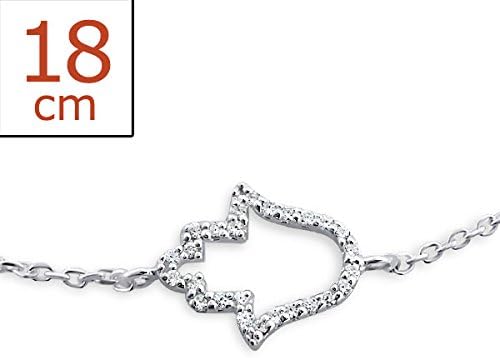 Silver Cut Out Hamsa Hand Chain Bracelet with Cubic Zirconia
