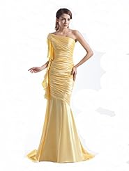 Floor Length One Shoulder Satin Mermaid  Lace Natural   Waistline Prom Dress  With Ruffles