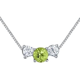 Peridot Gemstone & Diamond 2/5 Carat (ctw) Necklace in 14K White Gold with Chain