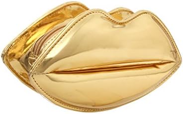 Belle Pink Women's Fashion Sexy Lip Clutch Bag with Shoulder Chain (Gold)