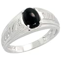 10k White Gold Men's Ring, w/ Brilliant Cut Diamonds & Cabochon Cut Oval-shaped (8x6mm) Black Onyx Stone, 3/8" (9mm) wide