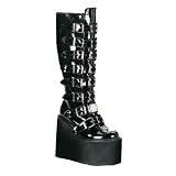 5 1/2 Inch Trendy Knee High Boots Gothic Boots Black Platform Boots Metal Plates Patent