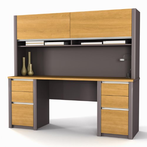 Buy Cheap Cappuccino Cherry and Slate Credenza with Hutch Cappuccino Cherry/Slate