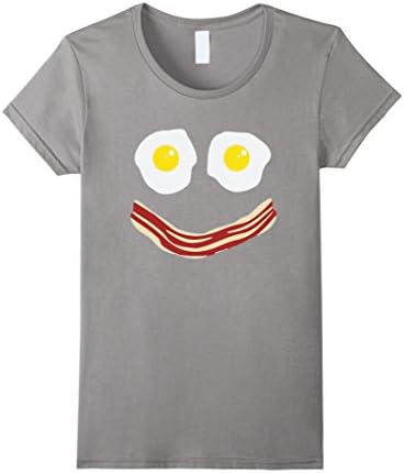Women's Funny T-shirts - Bacon And Eggs Breakfast Smiley Face Tee Large Slate
