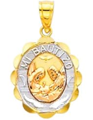 14K Tri-color Gold Religious Small Baptism Charm Pendant