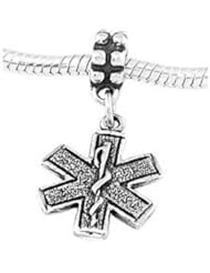 Sterling Silver Medical Paramedic Symbol Dangle Bead Charm