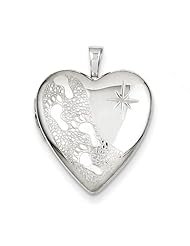 Sterling Silver 20mm Diamond-Cut Footprints Heart Locket
