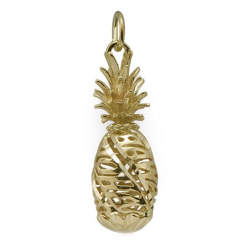 Aloha Hawaii Pineapple Pendant in 14K Yellow Gold - Large