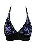 Body I.D. Periwinkle and Black Floral Halter Swimsuit Top