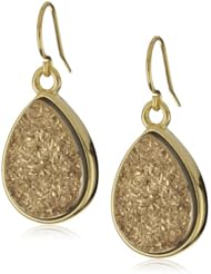 Marcia Moran "Glamour" Gold-Tone Druzy Stone Small Drop 18k Gold-Plated Earrings