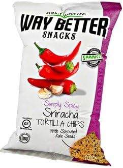 Way Better Snacks Simply Spicy Sriracha Tortilla Chips Case of 24 - 1.25 oz
