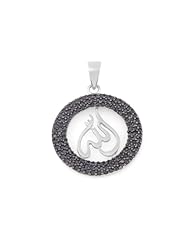 Gorgeous Round Sterling Silver Muslim Allah Pendant Set With Black Cubic Zirconia