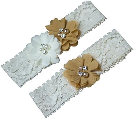 Tan Chiffon Flower Ivory Wedding Garter Set