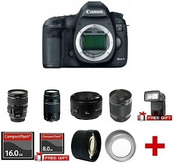 Canon EOS 5D Mark III Digital SLR Camera 6 Lens Kit with 28-135mm IS, 75-300mm, 50mm, 500mm, 52mm 2X Telephoto, 52mm Wide Angle, 24 GB and More