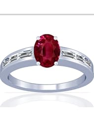 Platinum Oval Cut Ruby Ring With Sidestones