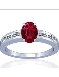 18K White Gold Oval Cut Ruby Ring With Sidestones